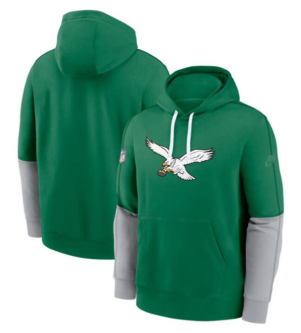 Philadelphia Eagles Kelly Green Throwback Logo Club Tri-Blend Pullover Hoodie - Zenithce
