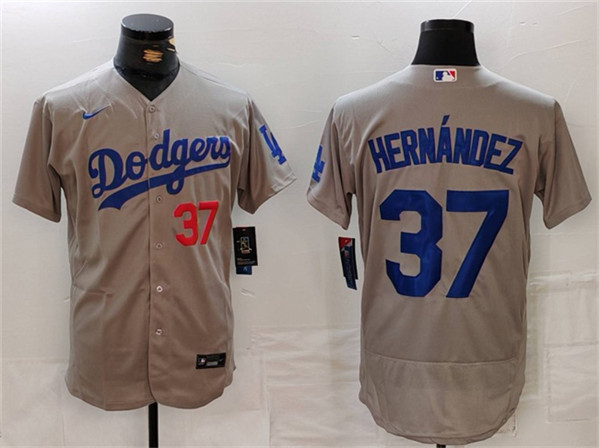 Los Angeles Dodgers #37 Teoscar Hernández Gray Flex Base Stitched Jersey - Zenithce