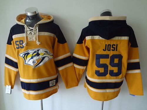 Predators #59 Roman Josi Yellow Sawyer Hooded Sweatshirt Stitched Jersey - Zenithce