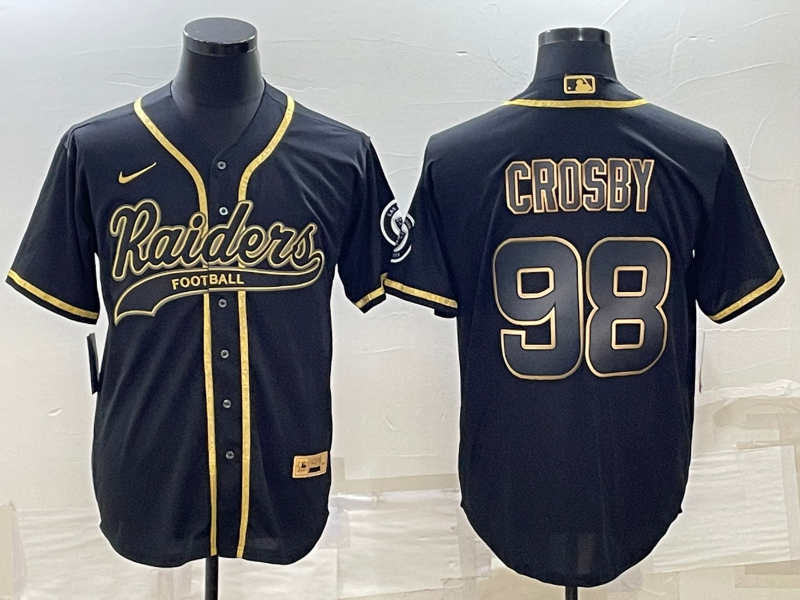Las Vegas Raiders #98 Maxx Crosby Black Gold With Patch Cool Base Stitched Baseball Jersey - Zenithce