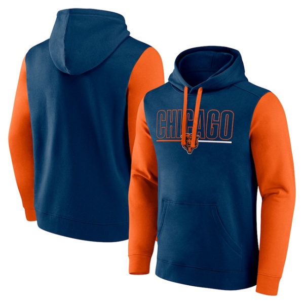 Chicago Bears Navy Orange Outline Pullover Hoodie - Zenithce