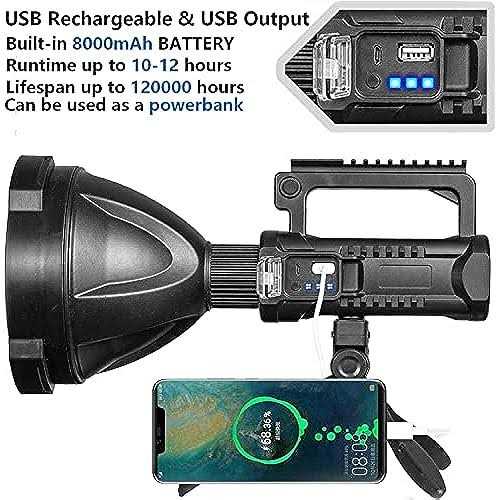 Rechargeable Spotlight Flashlight, Super Bright 900,000 Lumens Spotlight with 3 Main Modes and 4 Colors Filter - Zenithce