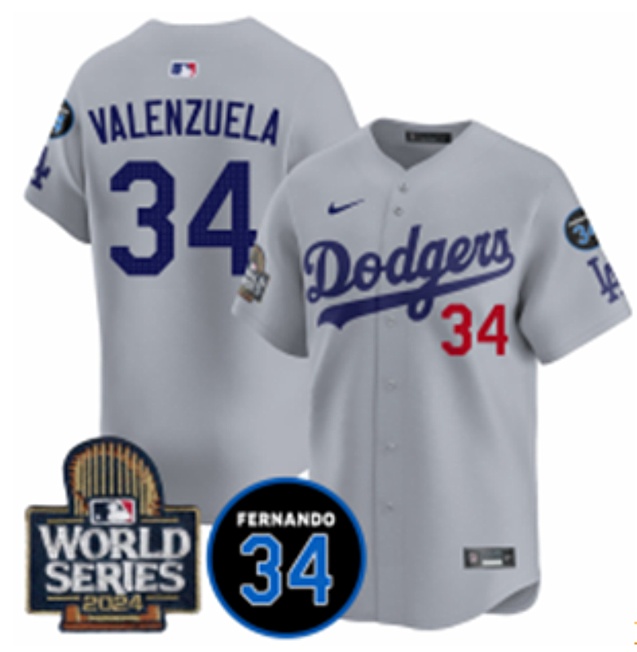 Los Angeles Dodgers #34 Toro Valenzuela Gray 2024 World Series With Fernando Memorial Patch Limited Stitched Jersey - Zenithce