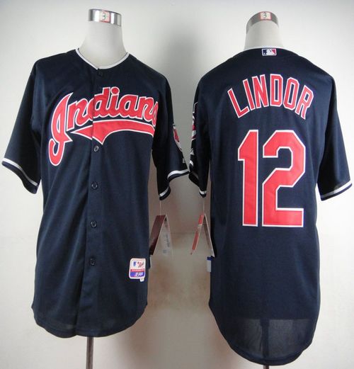 Indians #12 Francisco Lindor Navy Blue Cool Base Stitched Jersey - Zenithce