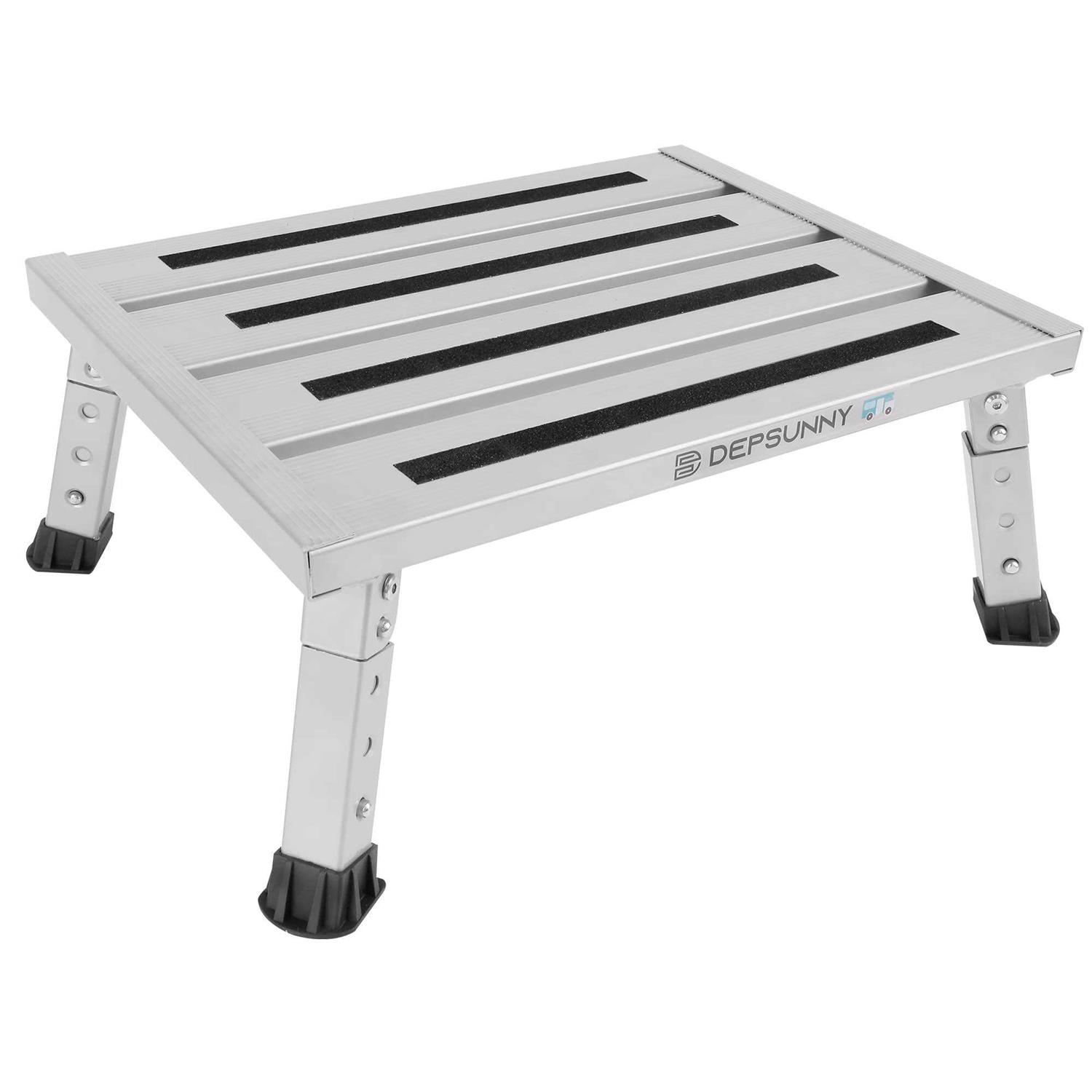 Depsunny Adjustable Height Aluminum Rv Step, Stable Foldable Platform Step Stool, Supports Up To 1,000 Lb, Non-Slip Rubber Feet And Platform Mat - Zenithce