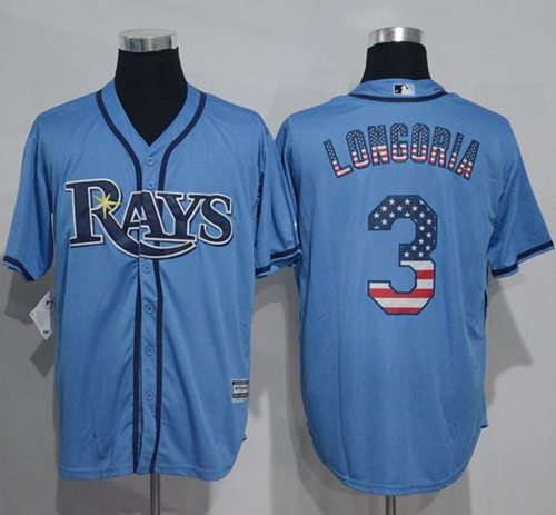 Rays #3 Evan Longoria Light Blue USA Flag Fashion Stitched Jersey - Zenithce