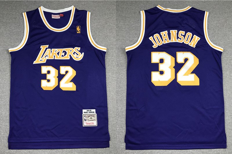Los Angeles Lakers #32 Magic Johnson Purple Gold Hardwood Classics Soul Swingman Throwback Jersey - Zenithce