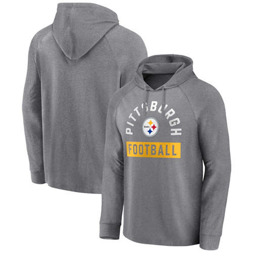 Pittsburgh Steelers Heathered Gray No Time Off Raglan Pullover Hoodie - Zenithce