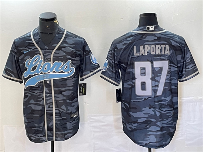 Detroit Lions #87 Sam LaPorta Gray Camo Cool Base Stitched Jersey - Zenithce