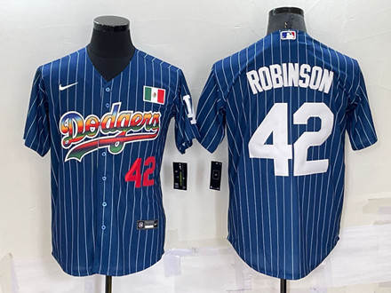Los Angeles Dodgers #42 Jackie Robinson Navy Mexico Rainbow Cool Base Stitched Baseball Jersey - Zenithce