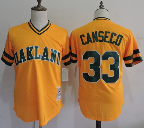 Mitchell And Ness Athletics #33 Jose Canseco Yellow Throwback Stitched Jersey - Zenithce