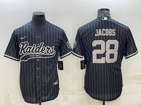 Las Vegas Raiders #28 Josh Jacobs Black With Patch Cool Base Stitched Baseball Jersey - Zenithce