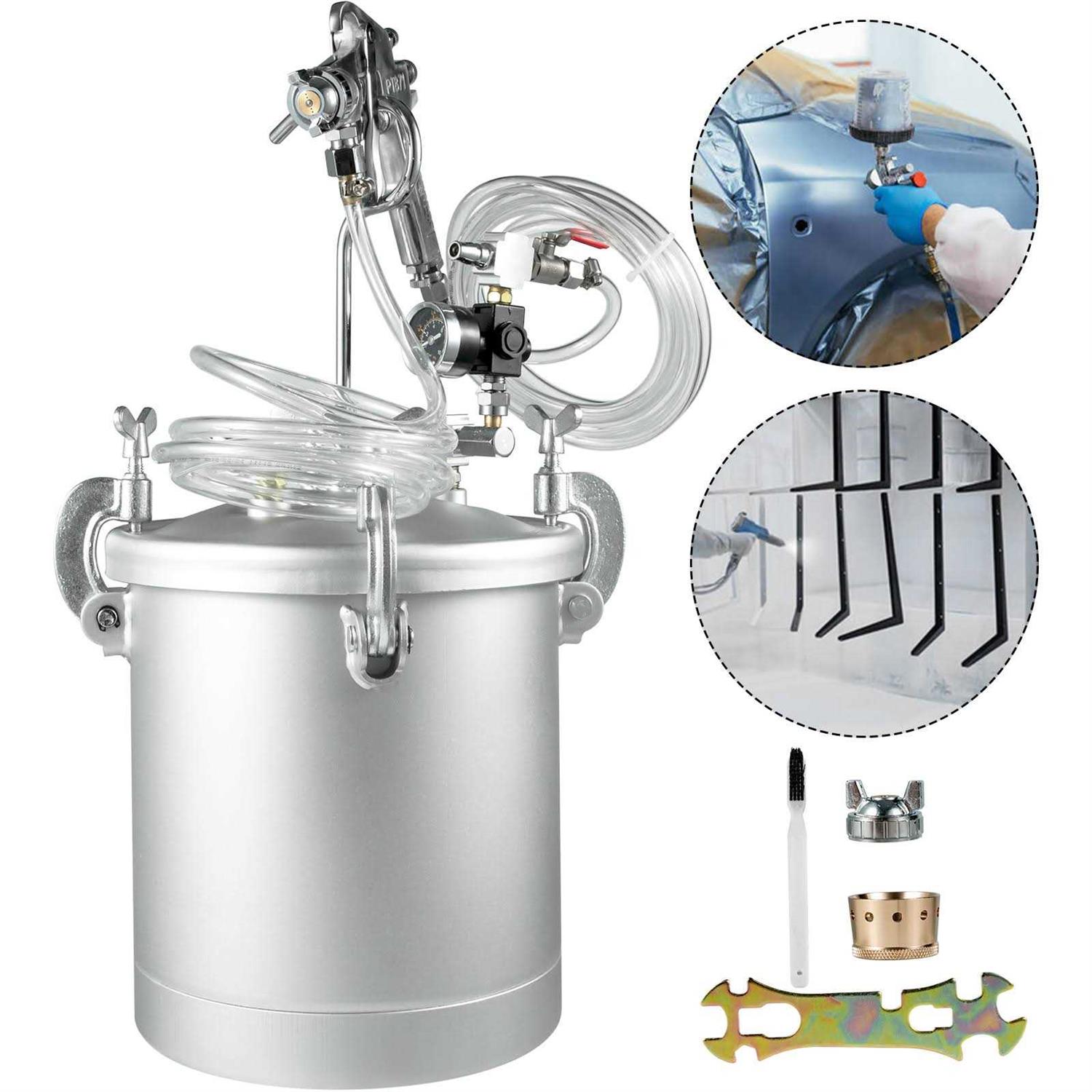 VEVOR Pressure Pot Tank 10L Pressure Pot Paint Sprayer 2.5 Gallon Paint Pressure Pot Paint Tank Nozzle Spray Guns and Paint Hose - Zenithce