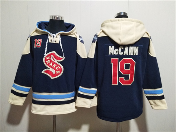 Seattle Kraken #19 Jaden Schwartz Deep Sea Blue Lace-Up Pullover Hoodie - Zenithce