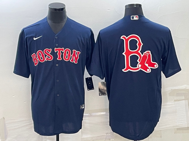 Boston Red Sox Navy Team Big Logo Cool Base Stitched Jersey - Zenithce
