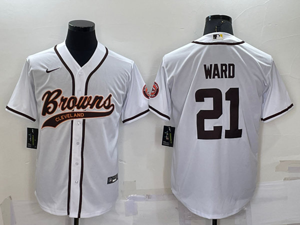 Cleveland Browns #21 Denzel Ward White With Patch Cool Base Stitched Baseball Jersey - Zenithce