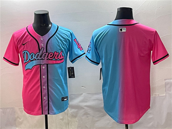Los Angeles Dodgers Blank Pink Blue Limited Stitched Jersey - Zenithce