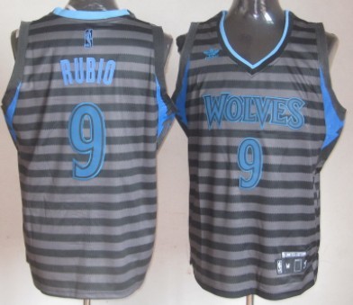 Minnesota Timberwolves #9 Ricky Rubio Gray With Black Pinstripe Jersey - Zenithce