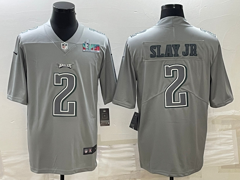 Philadelphia Eagles #2 Darius Slay JR Gray Super Bowl LVII Patch Atmosphere Fashion Stitched Jersey - Zenithce