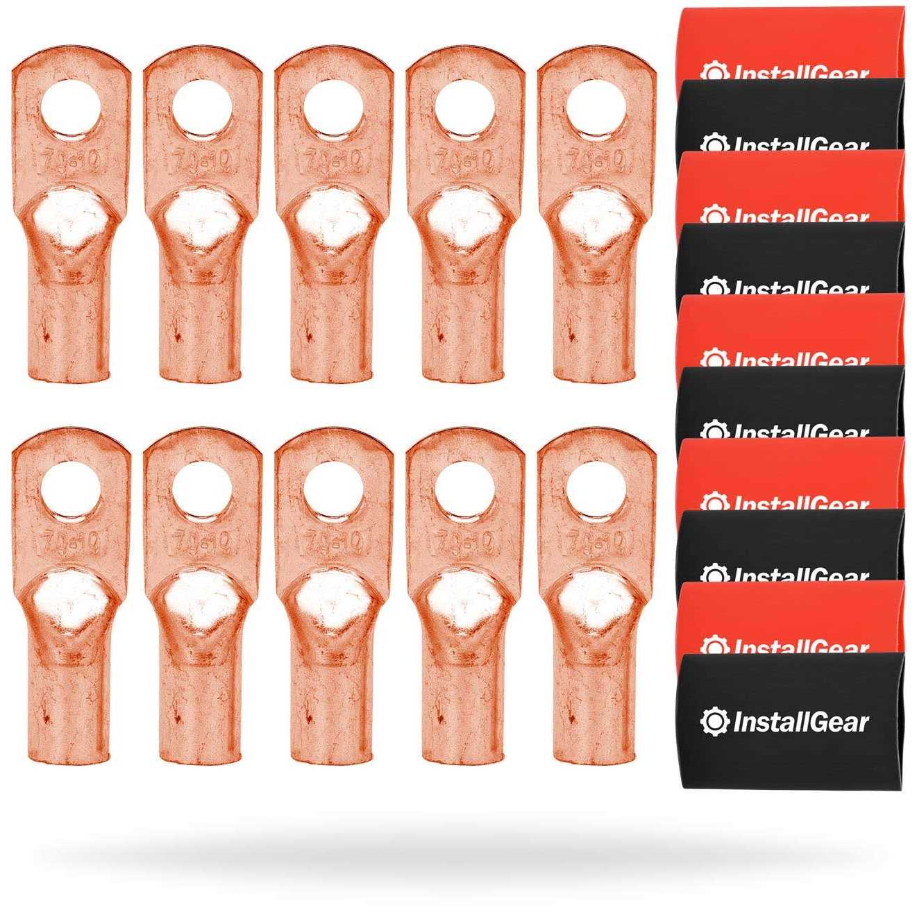 InstallGear 1/0 Gauge AWG Pure Copper Lugs Ring Terminals Connectors with Heat Shrink - Zenithce