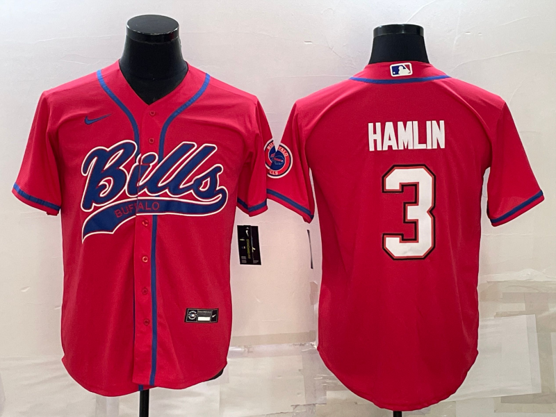 Buffalo Bills #3 Damar Hamlin Red With Patch Cool Base Stitched Baseball Jersey - Zenithce