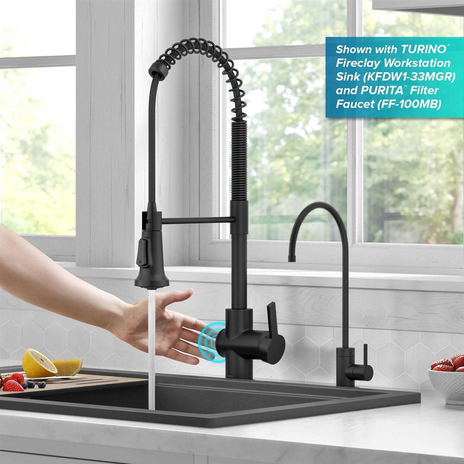 Kraus Britt Commercial Style Kitchen Faucet and Purita Water Filter Faucet Combo KPF-1690-FF-100BG - Zenithce