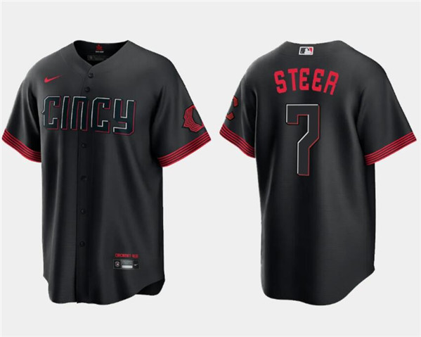 Cincinnati Reds #7 Spencer Steer Black 2023 City Connect Cool Base Stitched Jersey - Zenithce