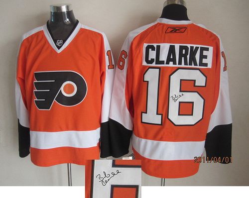 Flyers #16 Bobby Clarke Orange Autographed Stitched Jersey - Zenithce