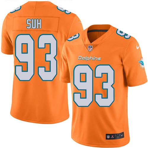 Dolphins #93 Ndamukong Suh Orange Stitched Limited Rush Nike Jersey - Zenithce