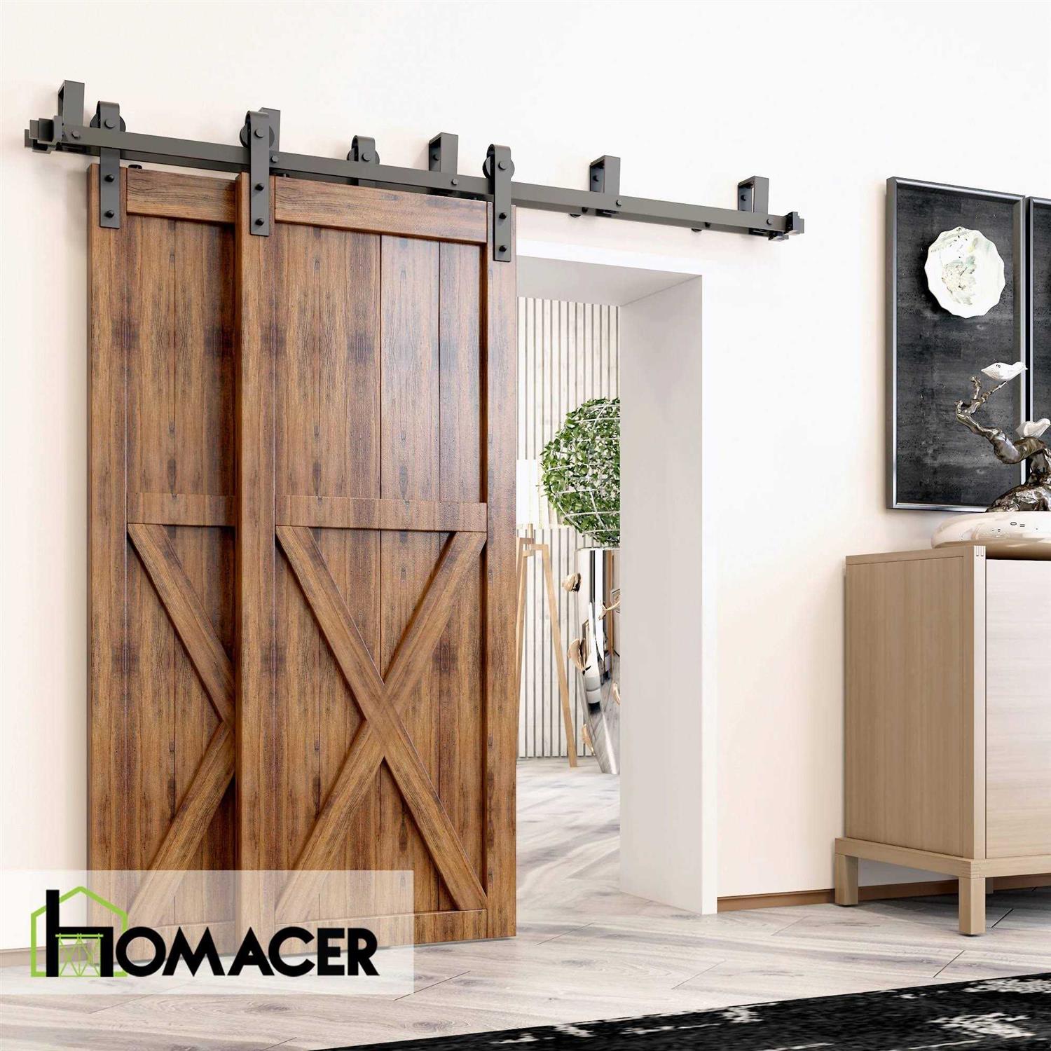 HOMACER Black Rustic Double Track Bypass U-Shape Sliding Barn Door Hardware Kit - Zenithce