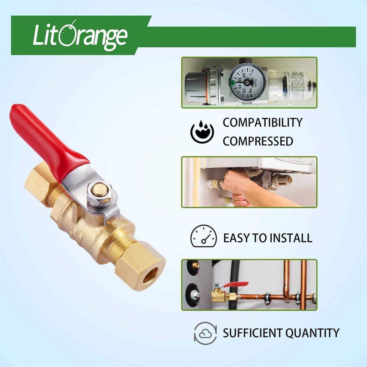 Litorange Lead-Free Brass Mini Ball Valve Shut Off Switch 1/4 x 1/4 - Zenithce