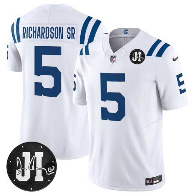 Indianapolis Colts #5 Anthony Richardson White 2025 F.U.S.E. Jim Irsay Patch Vapor Limited Stitched Jersey - Zenithce
