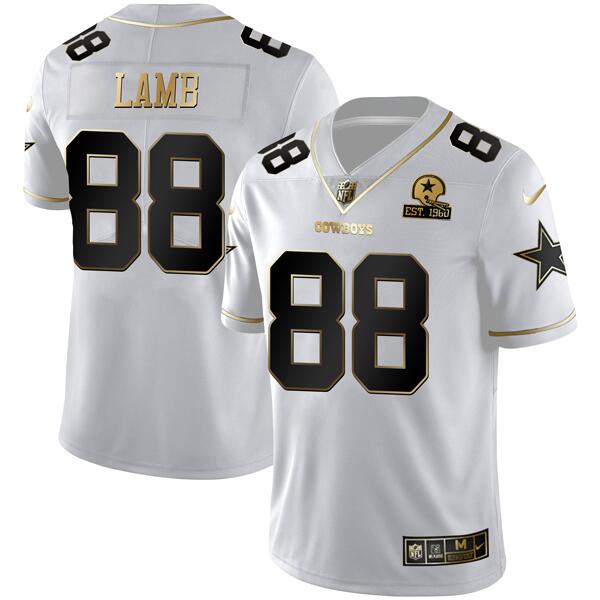 Dallas Cowboys #88 CeeDee Lamb White Golden Edition With 1960 Patch Limited Stitched Jersey - Zenithce