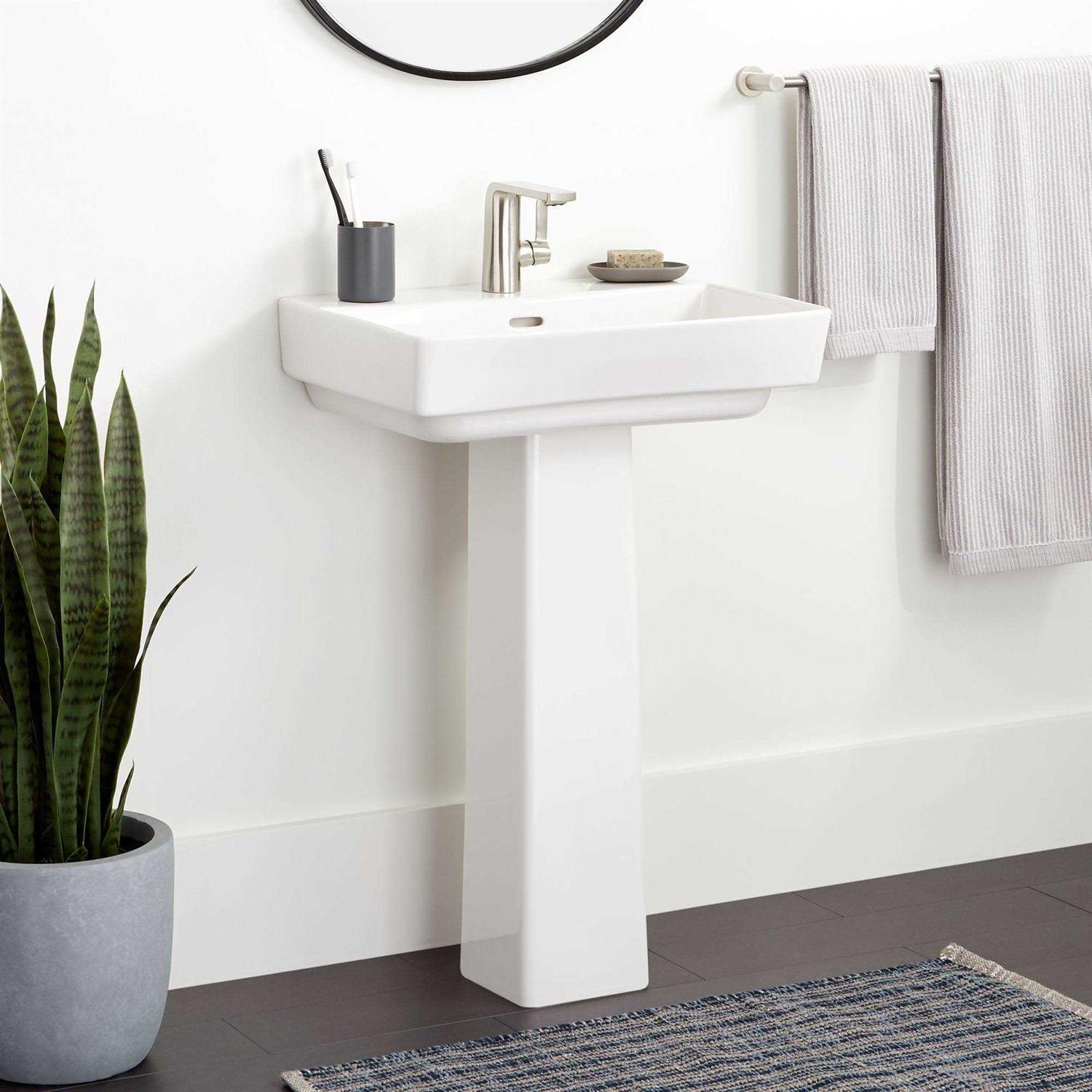 Signature Hardware Pentero 23 Fireclay Pedestal Bathroom Sink Only Faucet - Zenithce