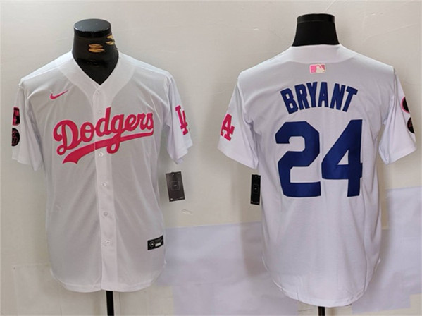 Los Angeles Dodgers #24 Kobe Bryant White Pink Vin Kobe Patch Stitched Jersey - Zenithce