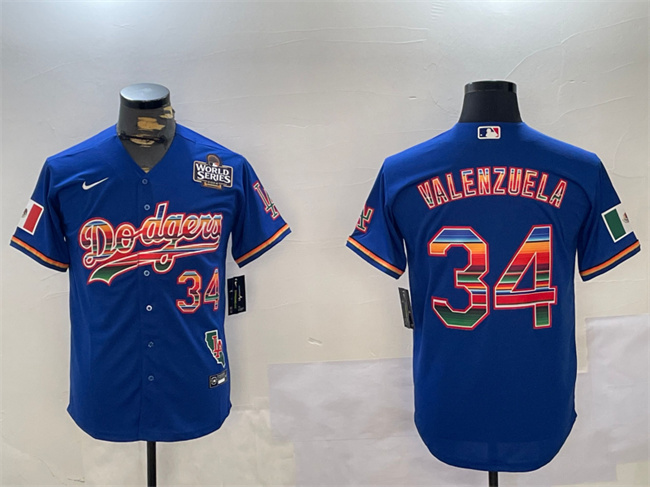 Los Angeles Dodgers #34 Fernando Valenzuela Royal 2024 World Series Mexico California Patch Cool Base Stitched Jersey - Zenithce
