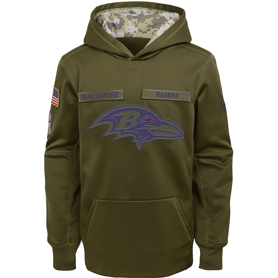 Youth Baltimore Ravens Olive Salute To Service Pullover Performance NFL Hoodie - Zenithce