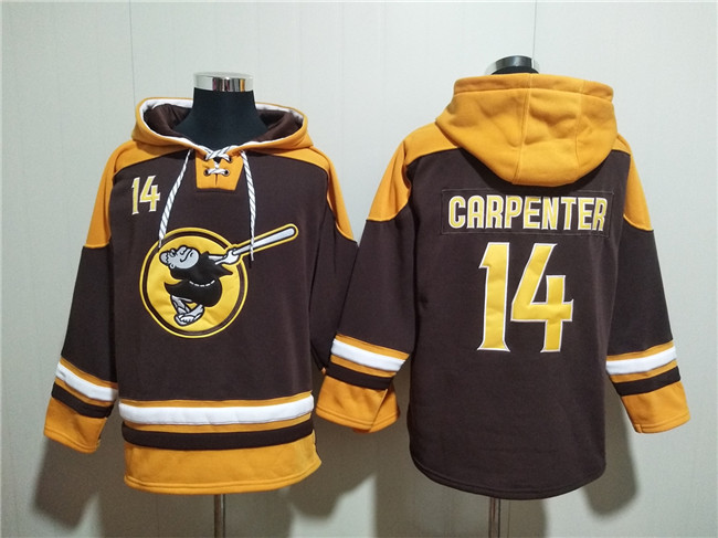 San Diego Padres #14 Matt Carpenter Brown Gold Ageless Must-Have Lace-Up Pullover Hoodie - Zenithce
