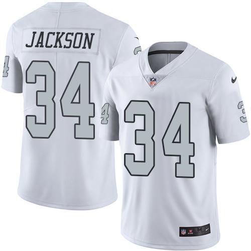 Raiders #34 Bo Jackson White Stitched Limited Rush Nike Jersey - Zenithce