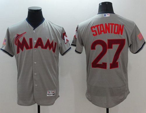Marlins #27 Giancarlo Stanton Grey Fashion Stars Stripes Flexbase Authentic Stitched Jersey - Zenithce