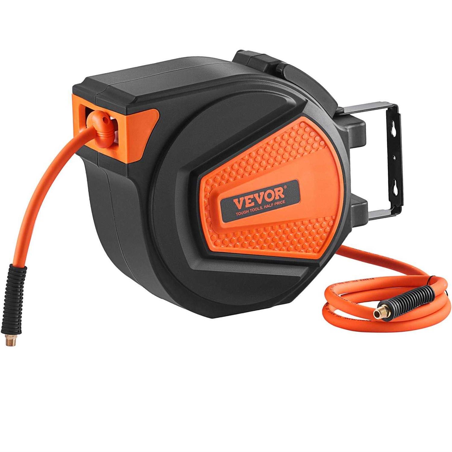 VEVOR Retractable Air Hose Reel 3/8 IN x 50 FT Hybrid Air Hose Max 300PSI - Zenithce