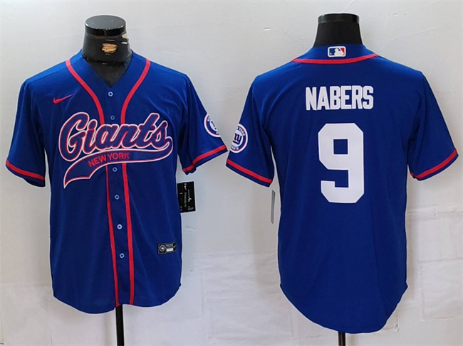 New York Giants #9 Malik Nabers Royal With Patch Cool Base Stitched Jersey - Zenithce
