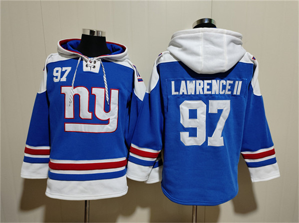New York Giants #97 Dexter Lawrence II Blue Ageless Must-Have Lace-Up Pullover Hoodie - Zenithce