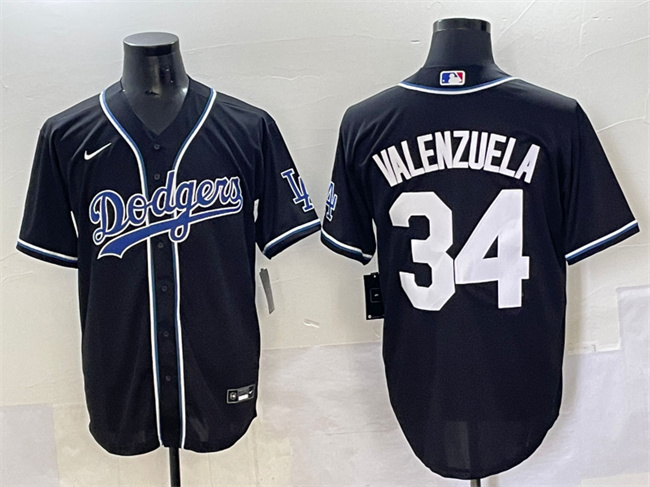 Los Angeles Dodgers #34 Fernando Valenzuela Black Fashion Stitched Jersey - Zenithce