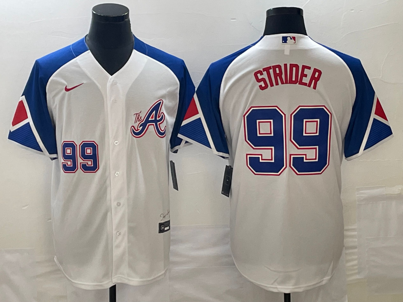 Atlanta Braves #99 Spencer Strider White 2023 City Connect Cool Base With Patch Stitched Jersey - Zenithce