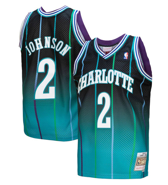 Charlotte Hornets #2 Larry Johnson Teal Black Throwback Stitched Jersey - Zenithce