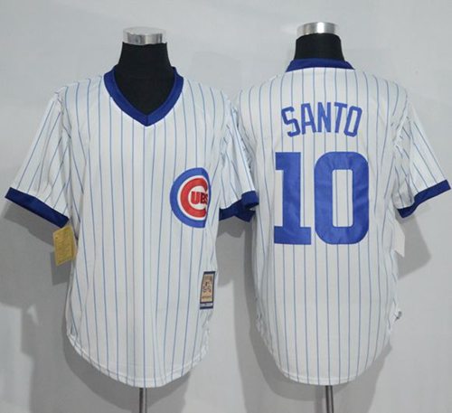 Cubs #10 Ron Santo White Strip Home Cooperstown Stitched Jersey - Zenithce