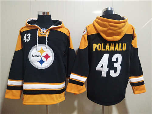 Pittsburgh Steelers #43 Troy Polamalu Black Ageless Must-Have Lace-Up Pullover Hoodie - Zenithce