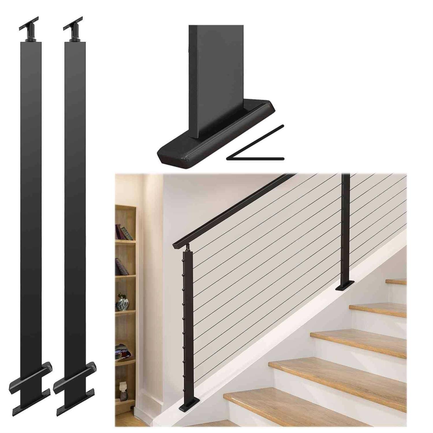 Muzata 10ft Staircase Handrail Black Pipe Handrail Staircase Steps Hand Rail for Indoor Stairs 440LBS Load Capacity Wall Mount Support Galvanized - Zenithce