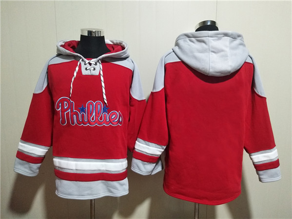 Philadelphia Phillies Blank Red Ageless Must-Have Lace-Up Pullover Hoodie - Zenithce